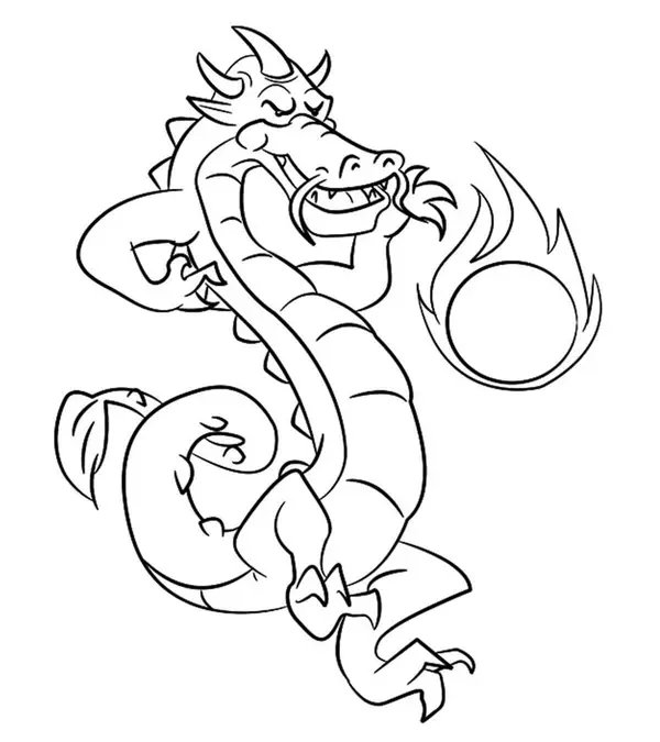Dragon Playing With Fire coloring page for children