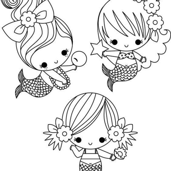 Drie Kleine Zeemeerminnen coloring page for children