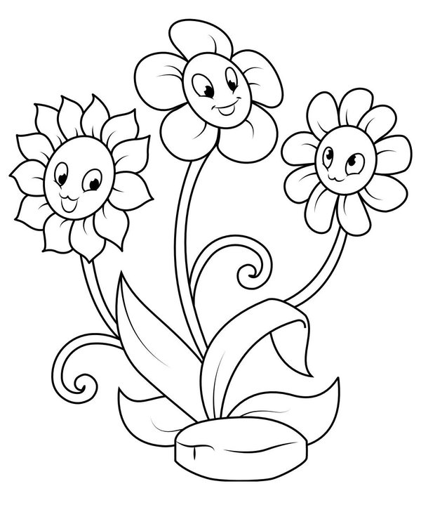 Drie Vrolijke Bloemen coloring page for children