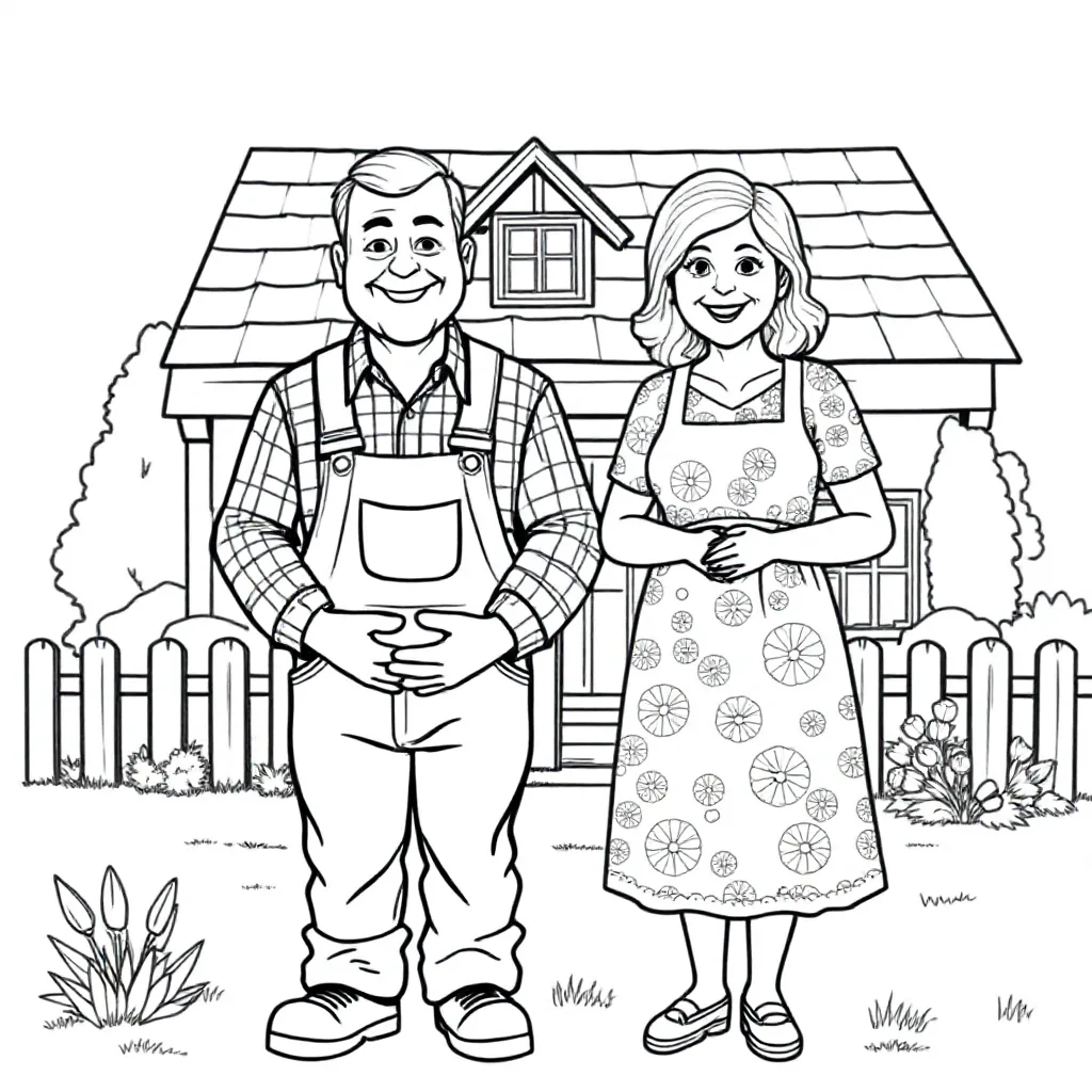 Echtpaar Van 55 Jaar Oud Voor Een Boerderij coloring page for children