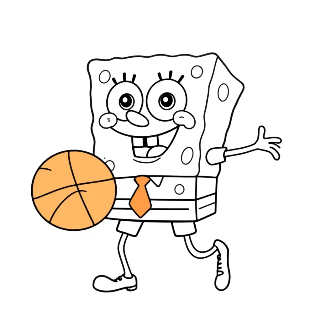 Een Blije Spons Die Dribbelt coloring page for children