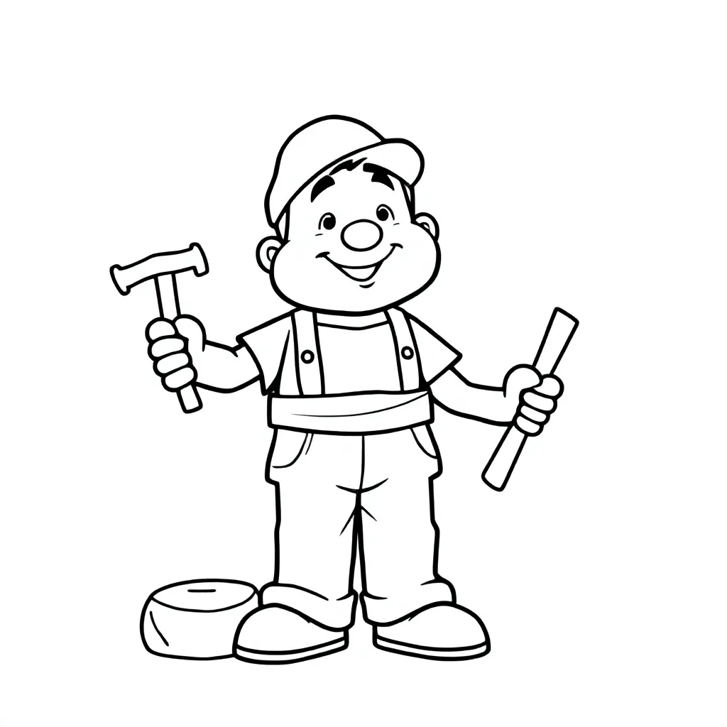 een blije steenhouwer die een liedje aan het fluiten is coloring page for children