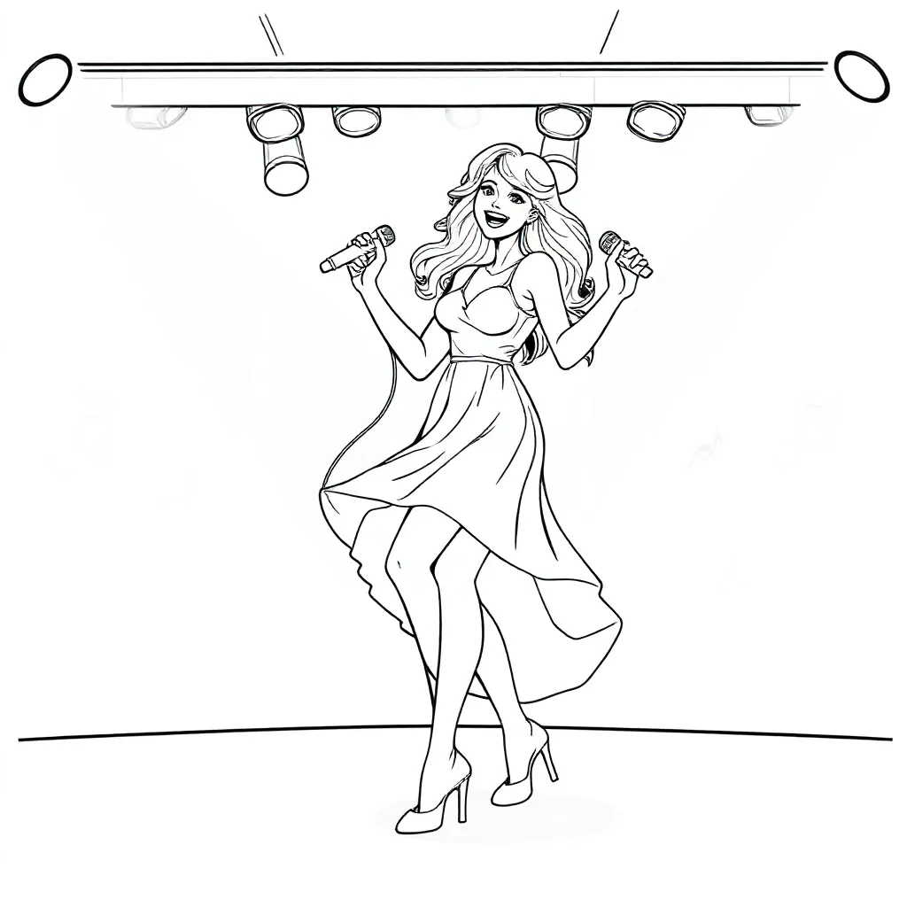 Een Blondje Jonge Zangeres Op Een Podium Met Hakken En Een Weelderige Jurk Die Aan Het Optreden Is E