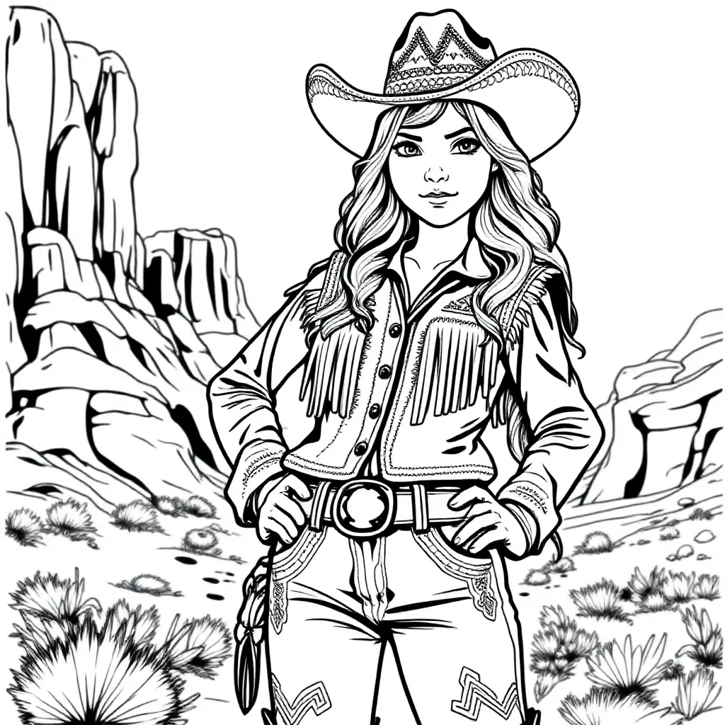 Een Cowboy En Het Is Een Meisje En Ze Ziet Er Stoer Uit E... coloring page for children