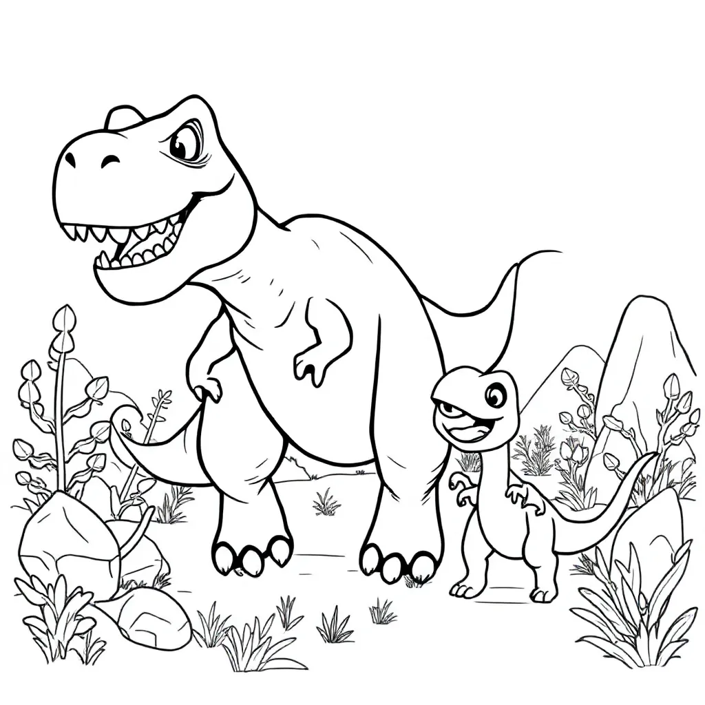 Een Dinosaurus Die Achter Een Andere Dino Aan Het Rennen Is Om Hem Op Te Eten coloring page for chil
