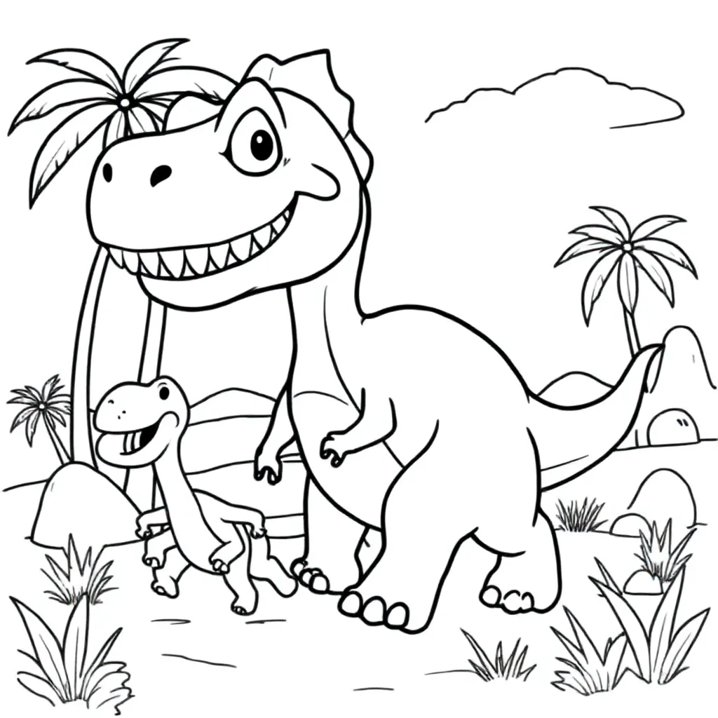 Een Dinosaurus Die Achter Een Andere Dino Aan Het Rennen Is Om Hem Op Te Eten Kleurplaat coloring pa