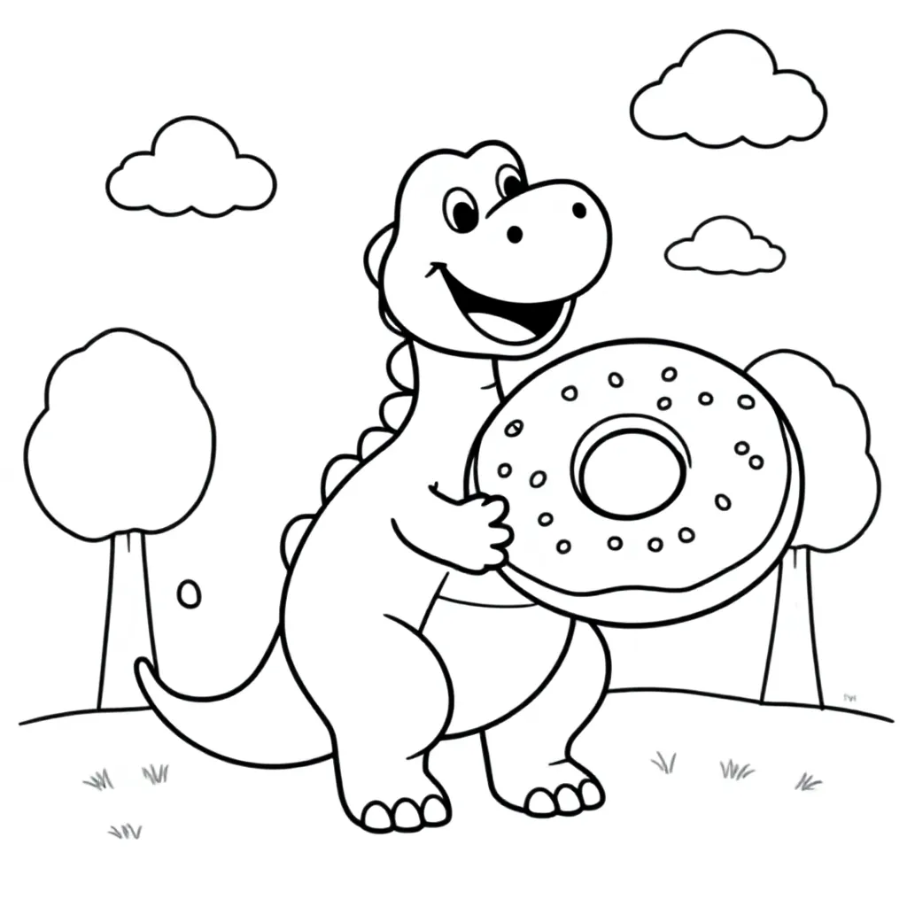 Ein Dinosaurier mit einem Donut