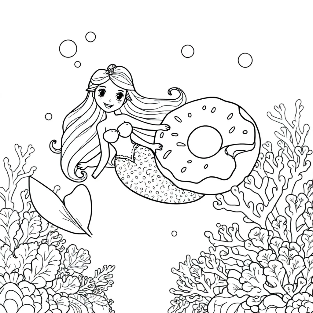 Een Donut Zeemeermin coloring page for children