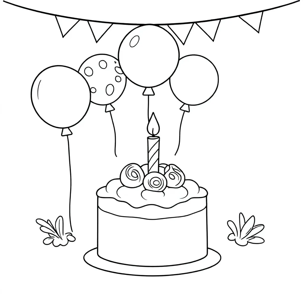 Een Gezellig Feest Niet Specifiek Met Taart Ballonen En G... coloring page for children