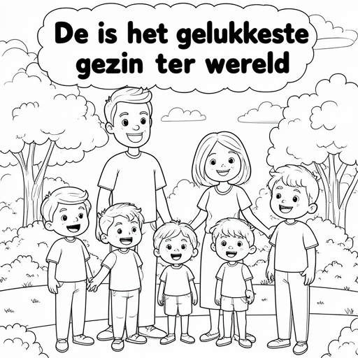 Een gezin met 4 kinderen kleurplaat voor kinderen