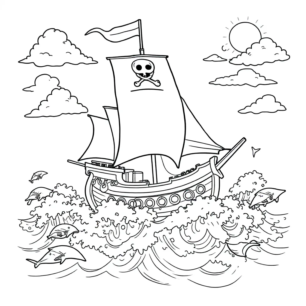 Een Groot Piratenschip Op Een Wilde Zee coloring page for children