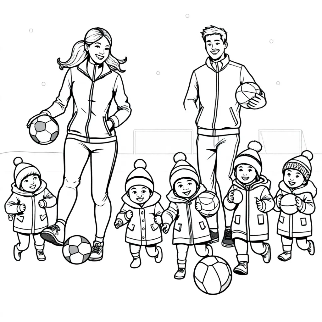 Een juf en meester in trainingspak spelend met kinderen van de sport bso die spelen mt verschillende