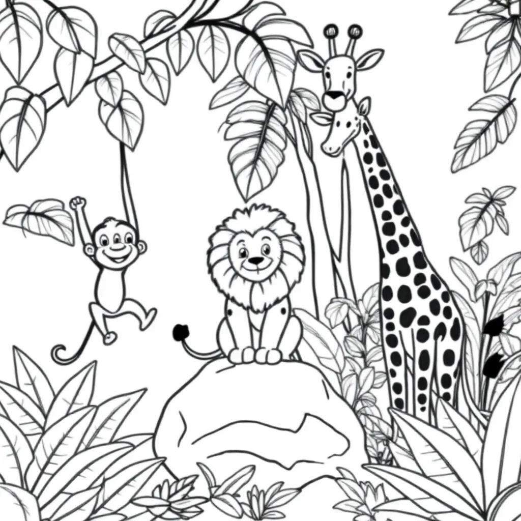 Een jungle coloring page for children