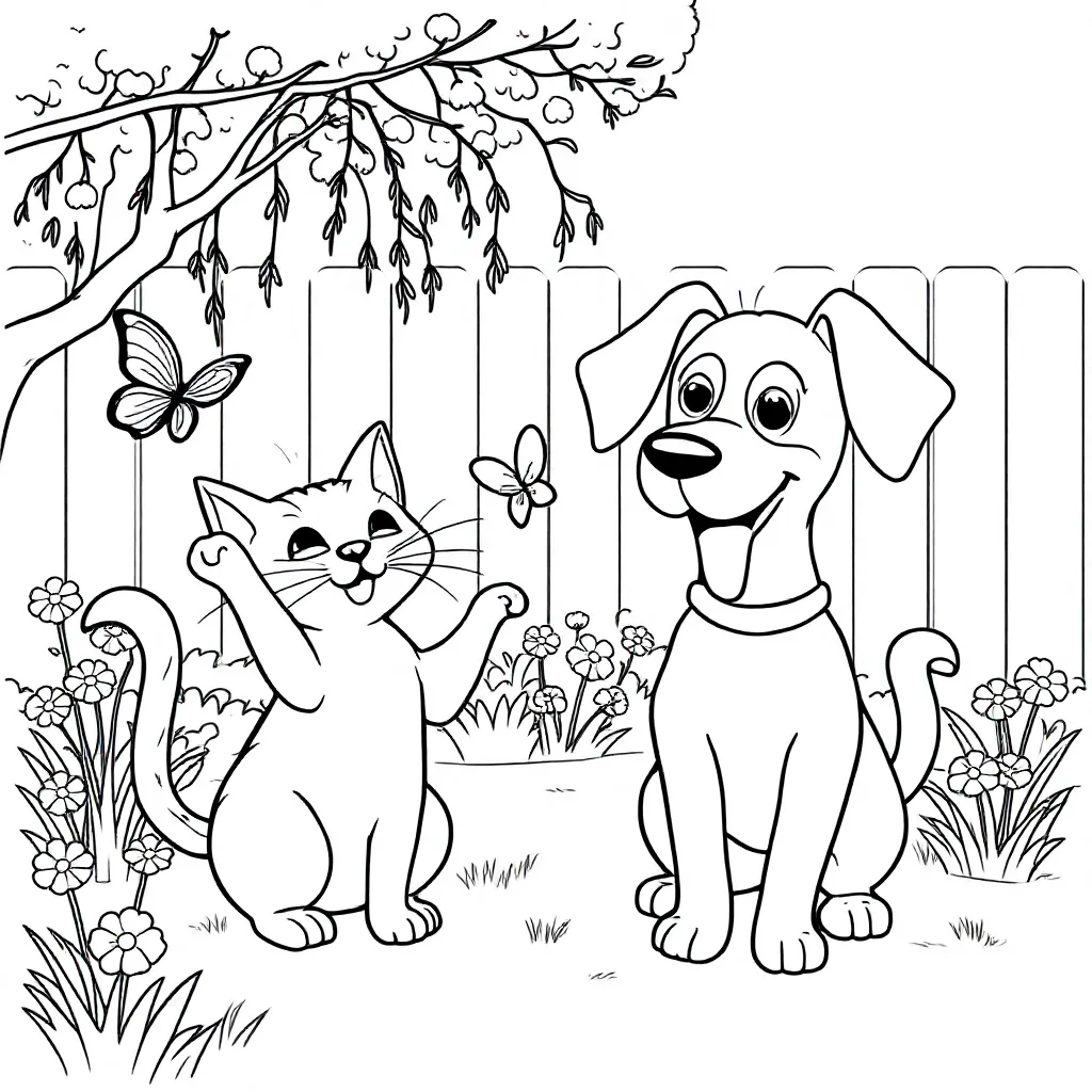 Een Kat En Een Hond coloring page for children