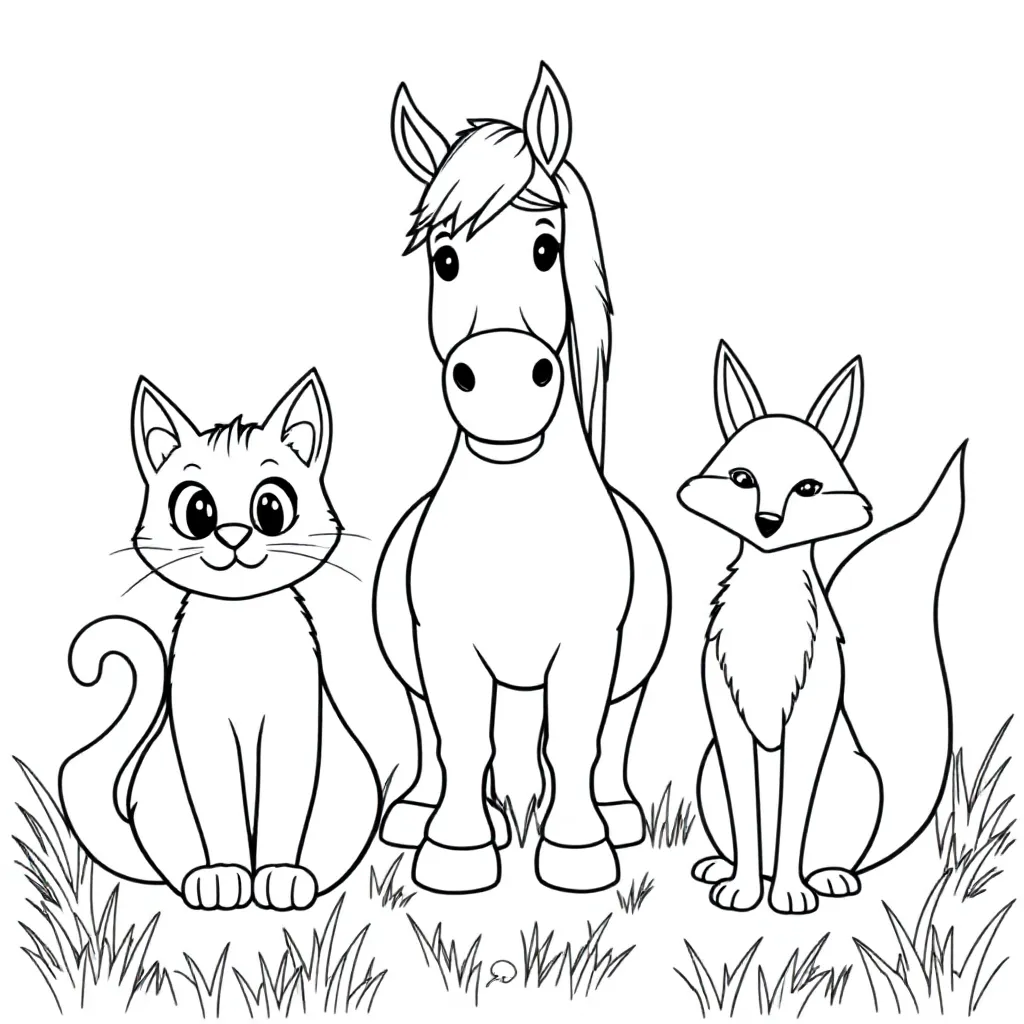 Een Kat En Een Paard En Een Vos coloring page for children