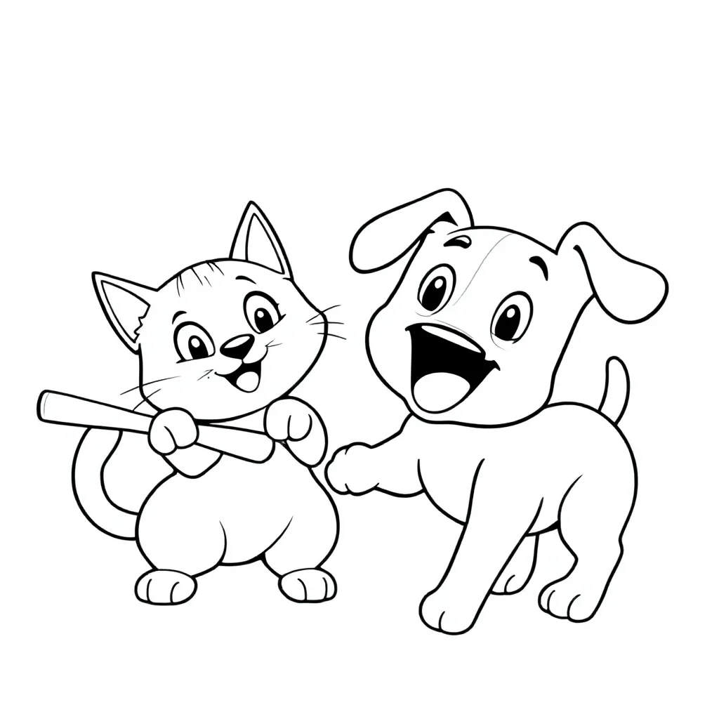 Een Kat En Hond Die Samen Aan Het Spelen Zijn coloring page for children