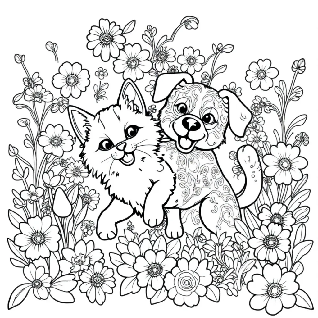 Een Kat En Hond Die Samen Aan Het Spelen Zijn coloring page for children
