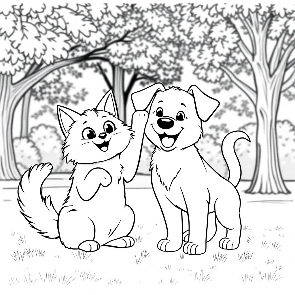 Een Kat En Hond Die Samen Aan Het Spelen Zijn coloring page for children