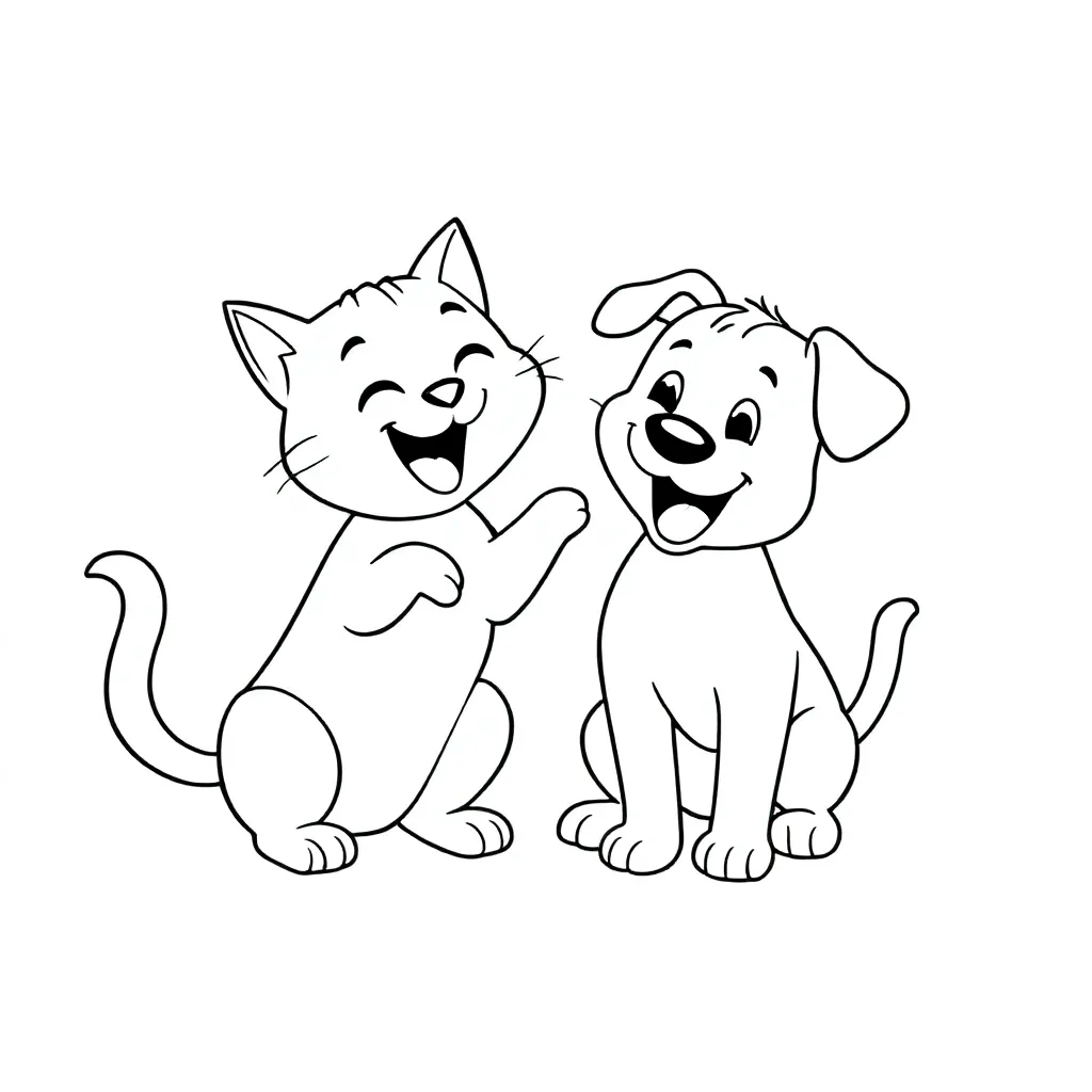 Een Kat En Hond Die Samen Aan Het Spelen Zijn Kleurplaat coloring page for children