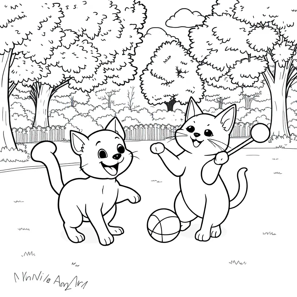 Een Kat En Hond Die Samen Aan Het Spelen Zijn Kleurplaat coloring page for children