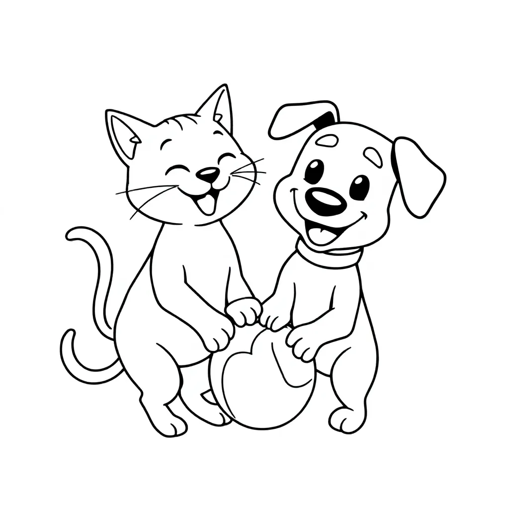 Een Kat En Hond Die Samen Aan Het Spelen Zijn Kleurplaat coloring page for children