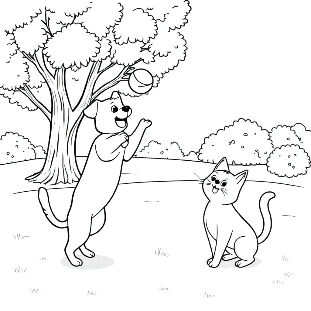 Een Kat En Hond Die Samen Aan Het Spelen Zijn Kleurplaat Kleurplaat coloring page for children