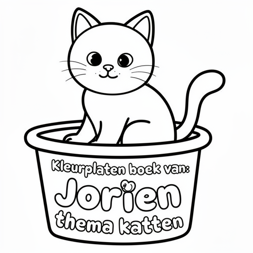 een kat in een wasmand kleurplaat voor kinderen