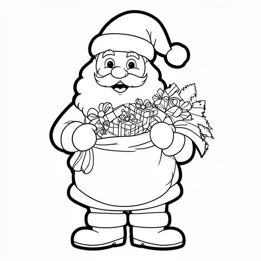 een kerstman met een zak met cadeautjes kleurplaat voor kinderen