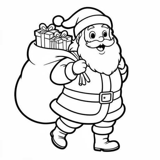 een kerstman met een zak met cadeautjes op zijn rug kleurplaat voor kinderen