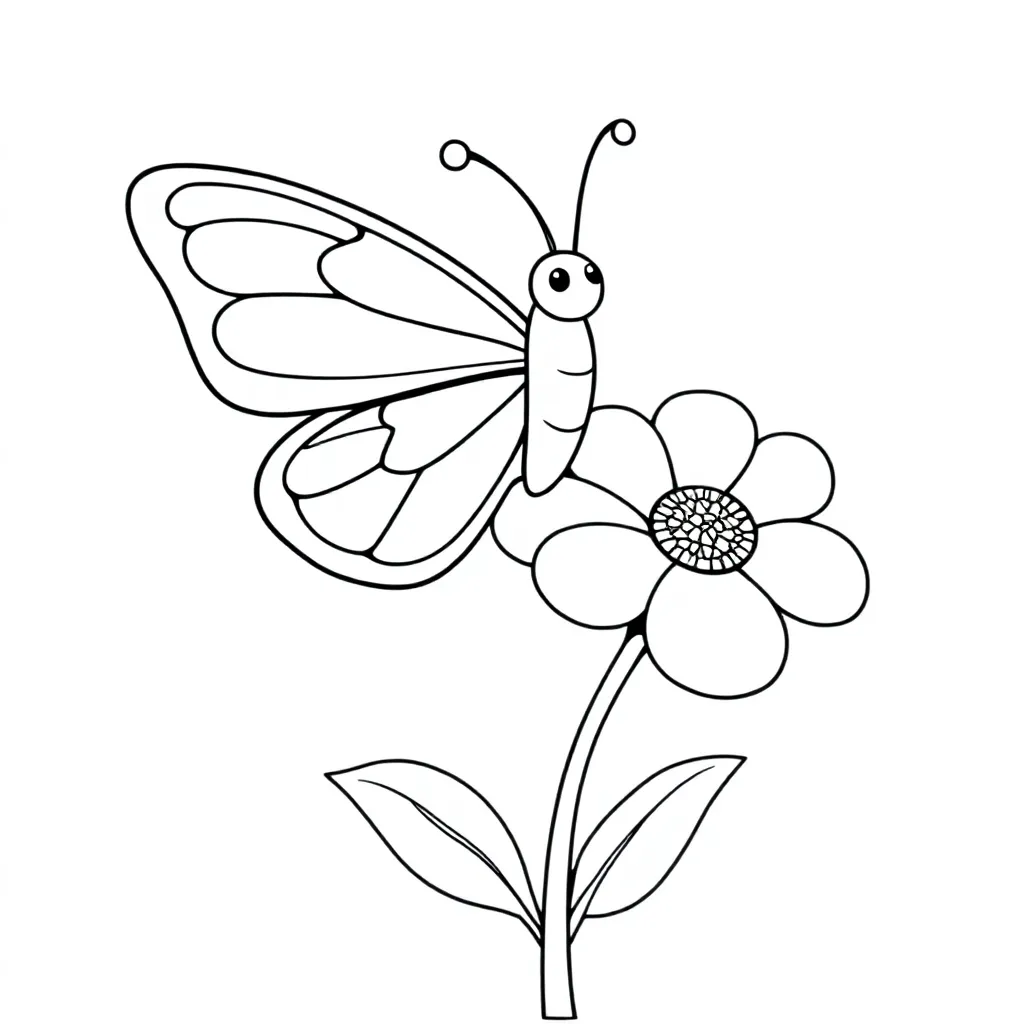 een kleurrijke vlinder op een bloem coloring page for children