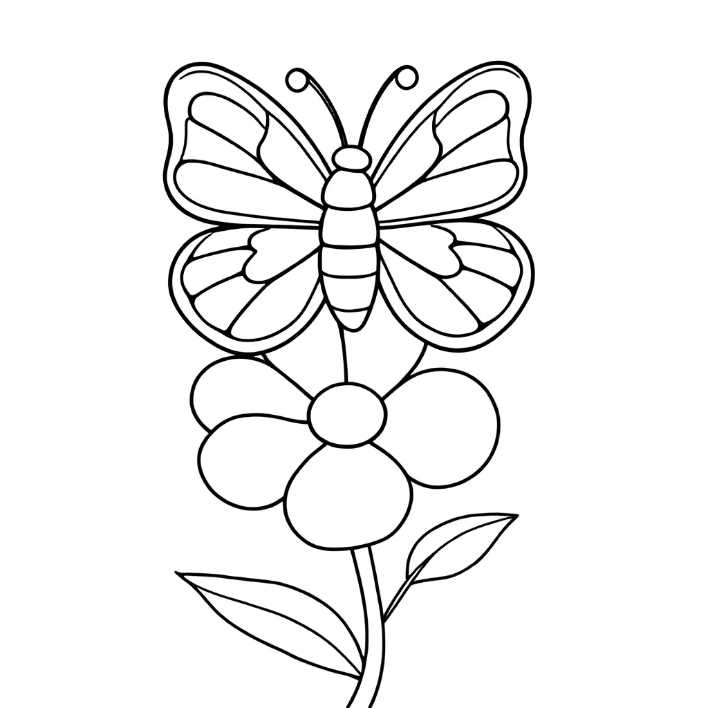 een kleurrijke vlinder op een bloem kleurplaat voor kinderen