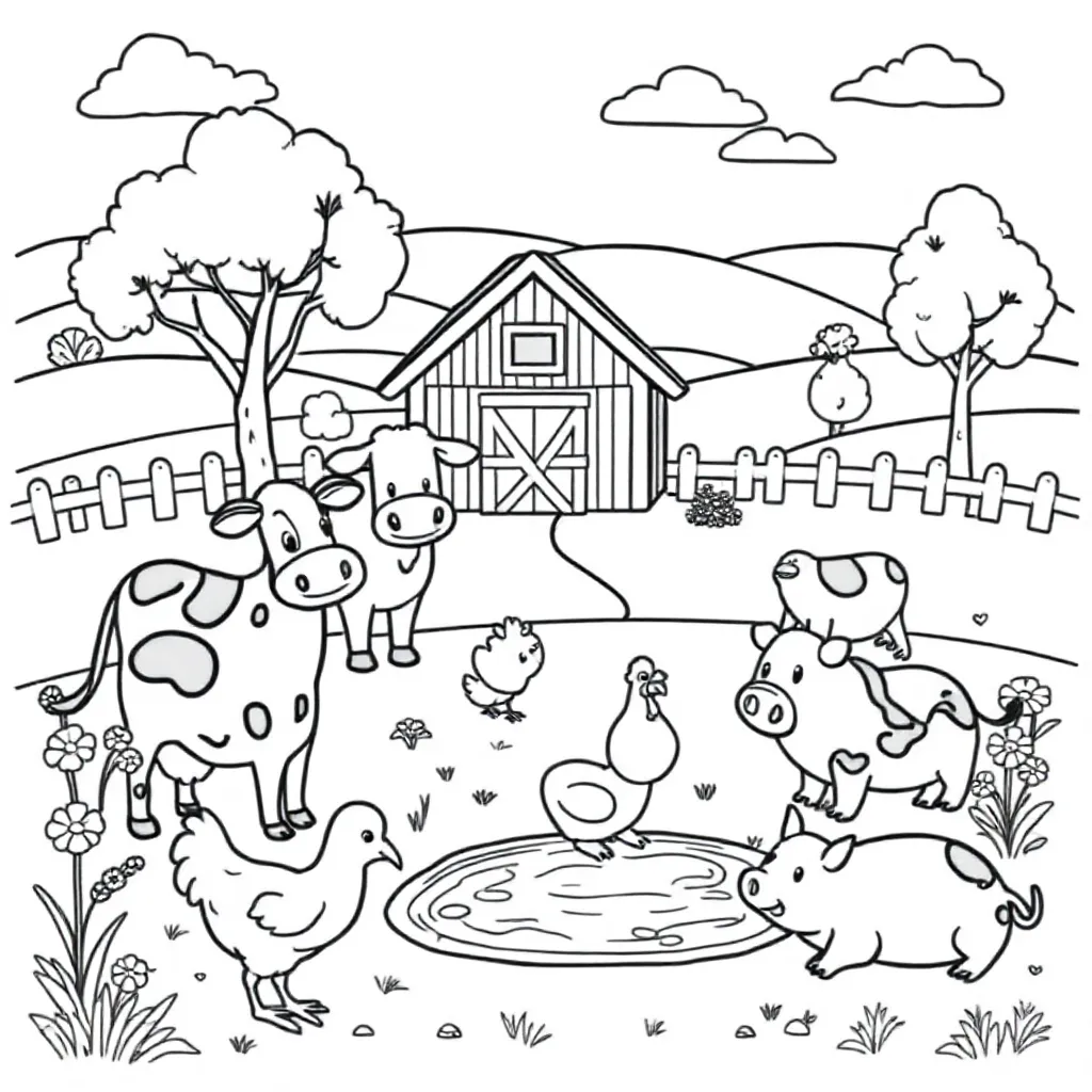 A Fun Farm with Cows, Chickens, and Pigs