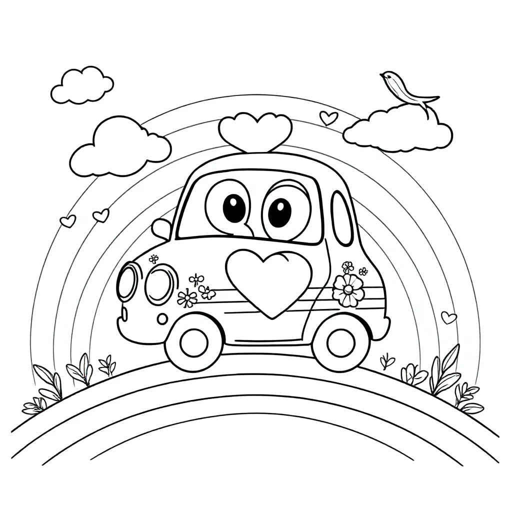 Een Liefdes Politieauto Op Een Regenboog coloring page for children