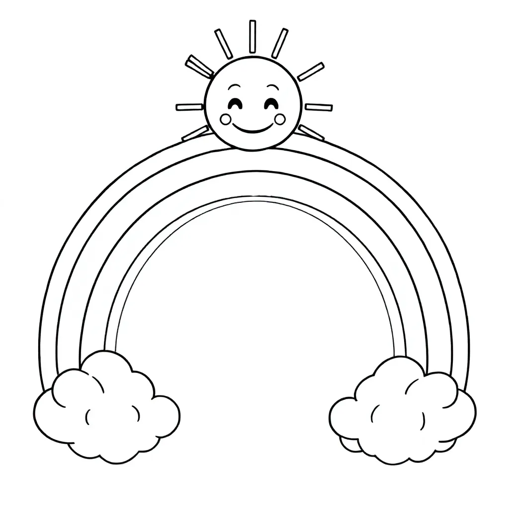 Een Magische Regenboog Met Wolken En Zonnestralen coloring page for children