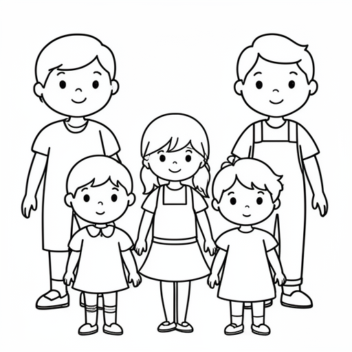 een meisje van 8 jaar een papa een mama een broer van 10 jaar en een broertje van 6 jaar kleurplaat