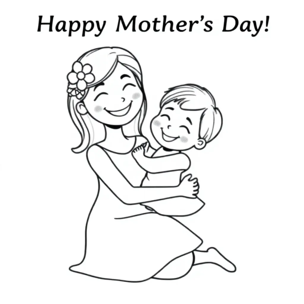 Een Moederdag Kleurplaat coloring page for children