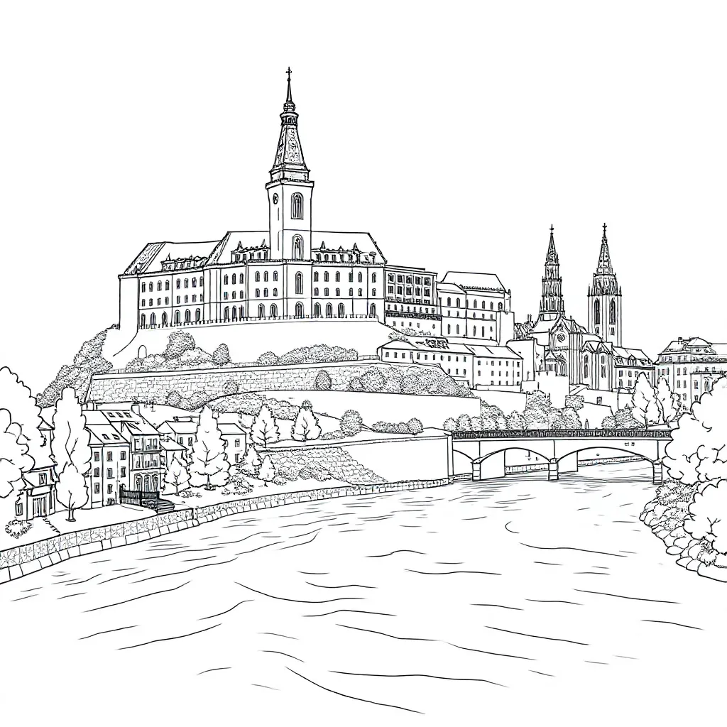 Een Mooi Idyllisch Plaatje Van De Stad Bratislava coloring page for children