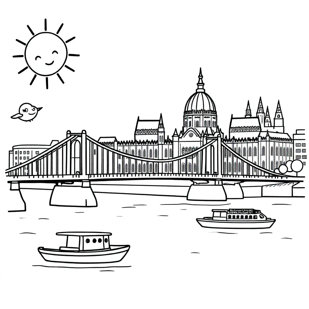 Een Mooi Idyllisch Plaatje Van De Stad Budapest Kleurplaat coloring page for children