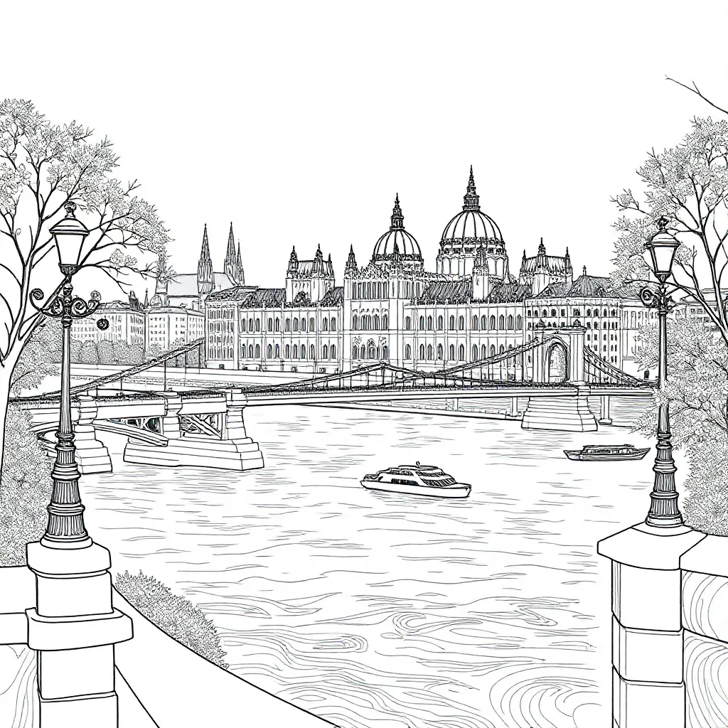 Een Mooi Idyllisch Plaatje Van De Stad Budapest Kleurplaat coloring page for children