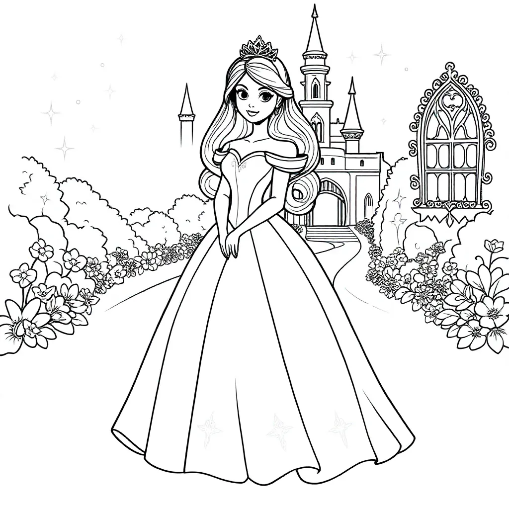 Een Mooie Prinses In Een Jurk coloring page for children