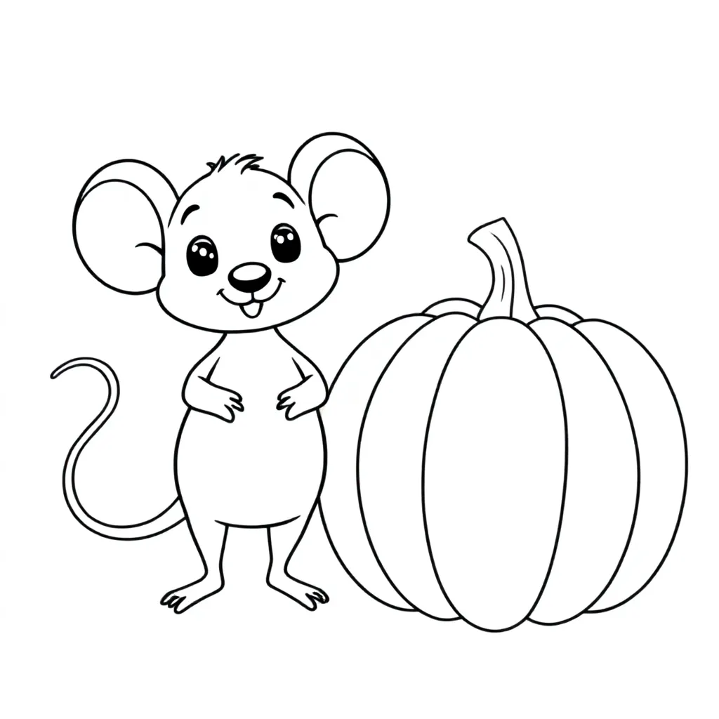 een muis met een pompoen kleurplaat voor kinderen