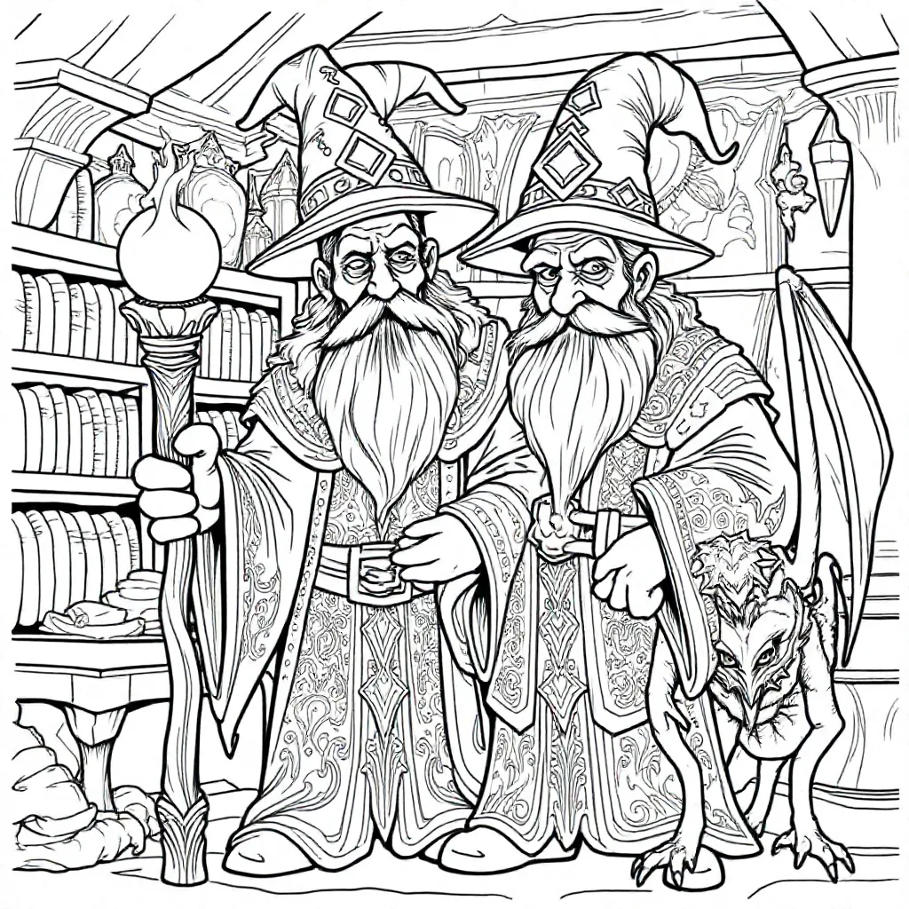 Een Mysterieuze Tovenaar Met Een Monster Uit Je Nachtmerr... coloring page for children