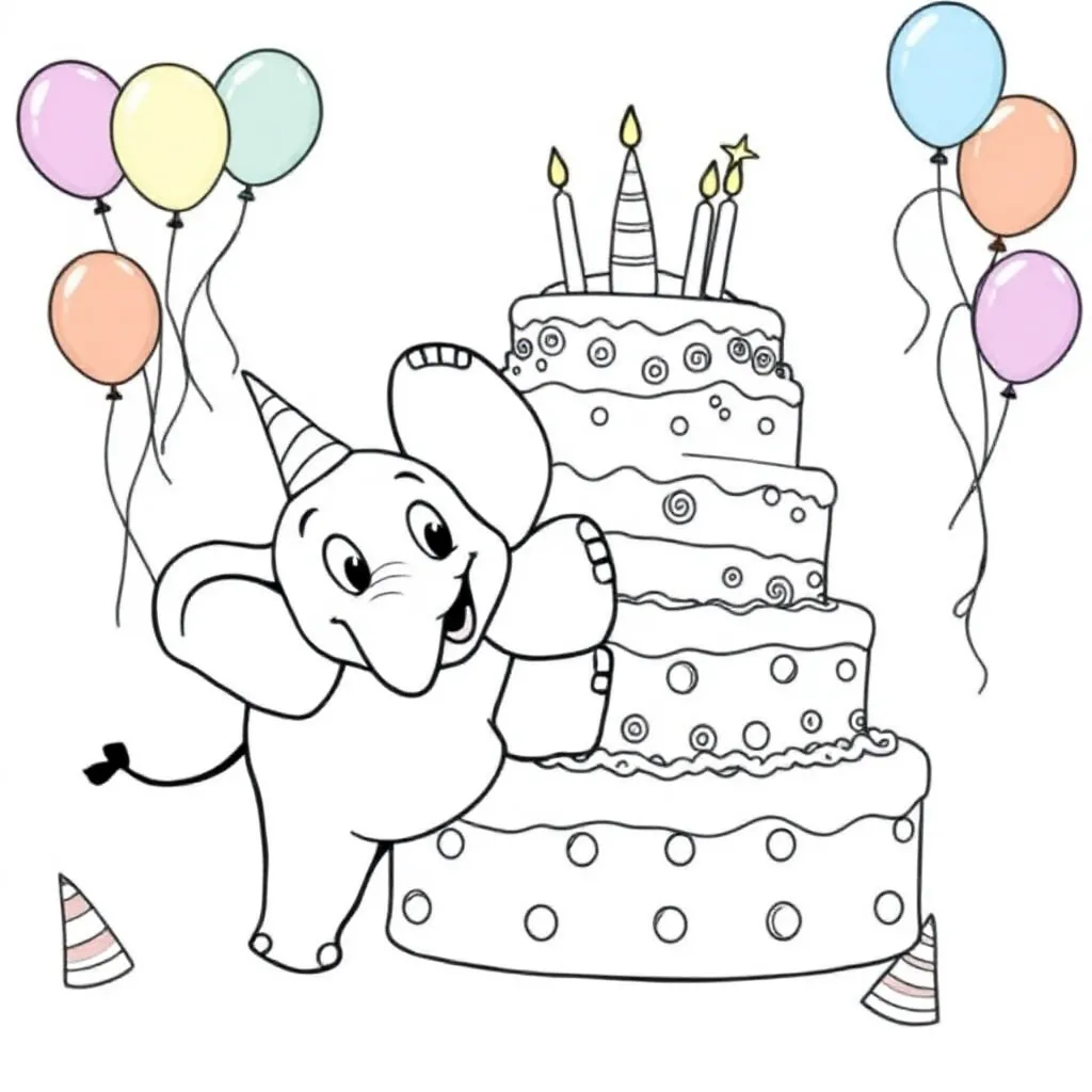 Een Olifant Die In De Taart Valt coloring page for children