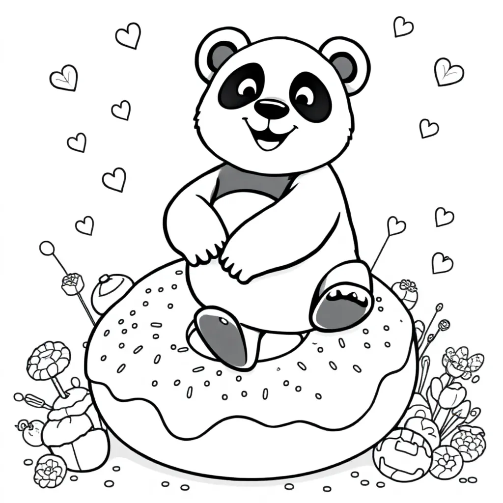 Een Panda Beer Op Een Donut coloring page for children