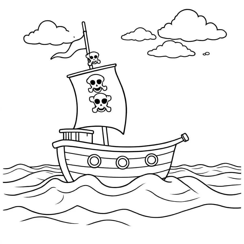 een piratenboot op de wilde zee kleurplaat voor kinderen