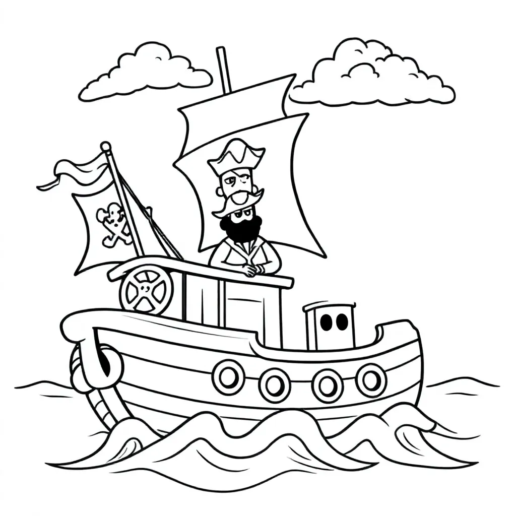 een piratenboot op de wilde zee kleurplaat voor kinderen