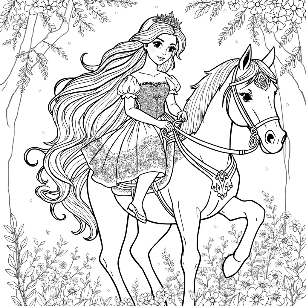 Een Prinses Op Een Paard coloring page for children