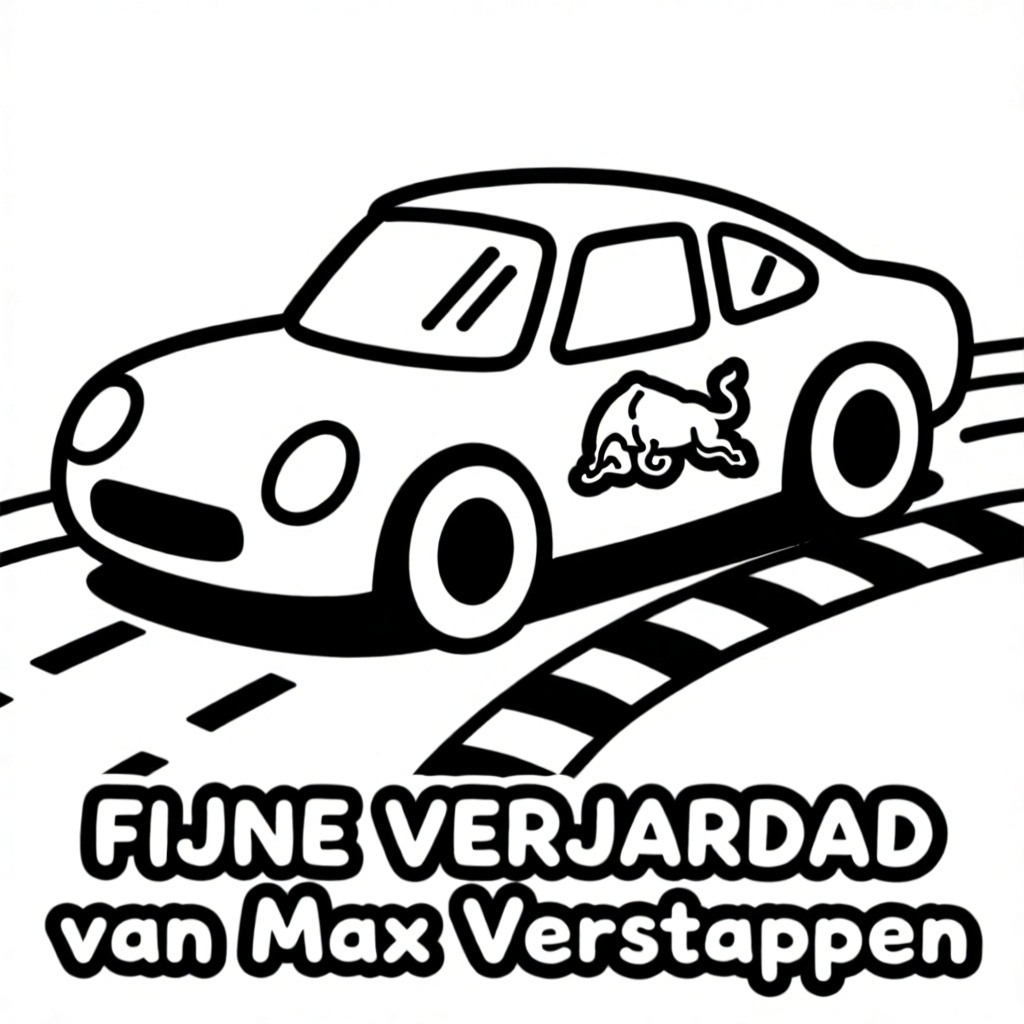 een racecircuit met een raceauto met een logo van redbull coloring page for children