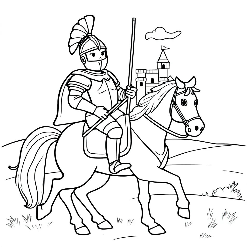 een ridder op een wit paard coloring page for children