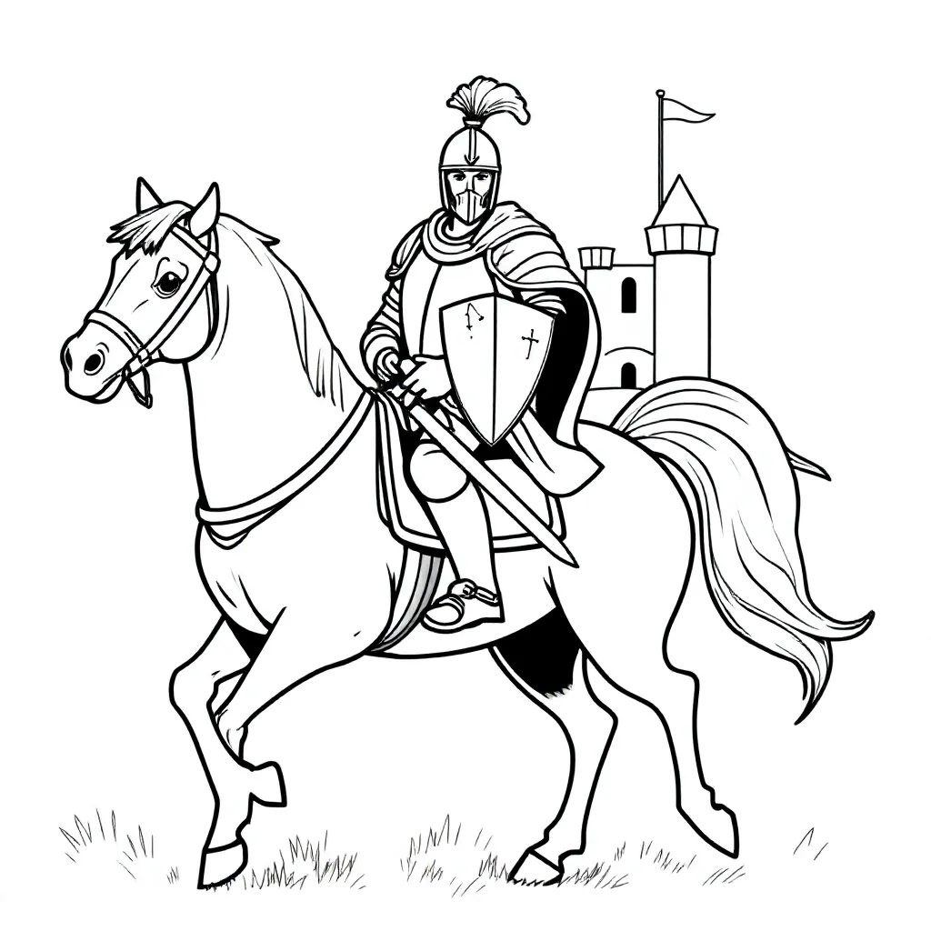 een ridder op een wit paard coloring page for children